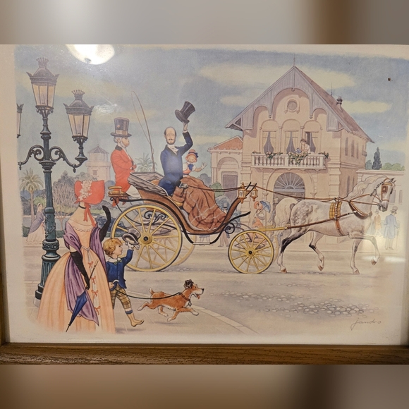 Vintage Framed Jandro Picture - 1970's - Horse And Carriage - Picture 2 of 4